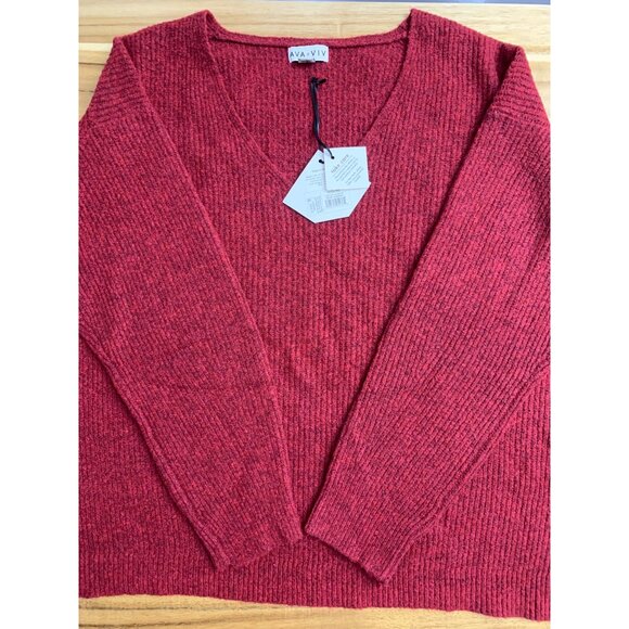 Ava & Viv Womens Ribbed V-Neck Rich Red 3/4 Sleeves Sweater Plus Size 2X (20/22) - Picture 6 of 11